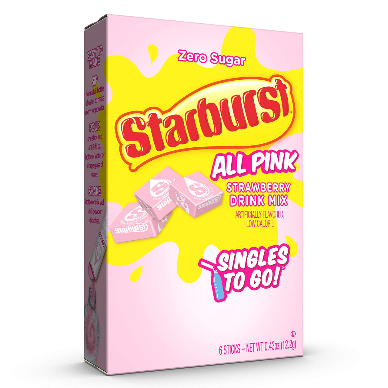 Starburst Singles To Go Powdered Drink Mix, All Pink Strawberry, 12 Boxes with 6 Packets Each - 72 Total Servings, Sugar-Free Drink Powder, Just Add Water, 6 Count (Pack of 12)