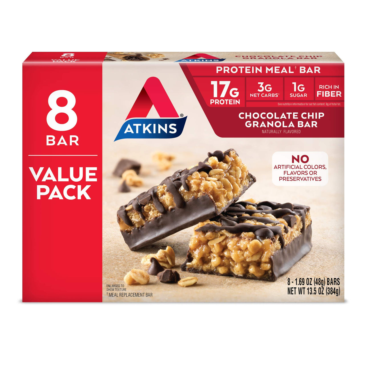 Atkins Protein Meal Bar, Chocolate Chip Granola, Keto Friendly, 8 Count