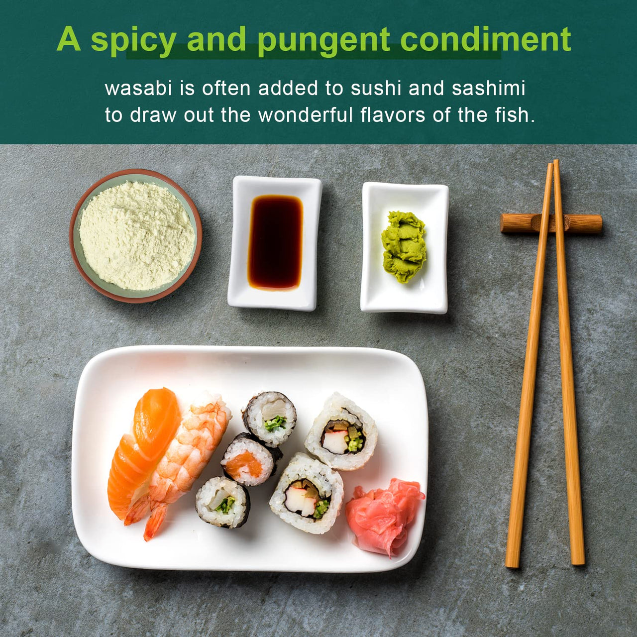 Soeos Premium Wasabi Powder 8oz (227g), with Real Wasabi, Grade AAA Powder, for Sushi, Sushi Powdered, Root Fresh Bulk, green