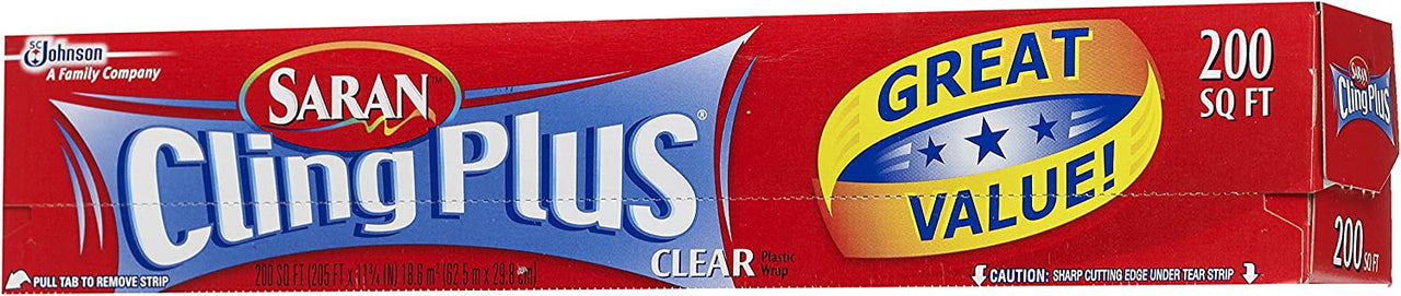 Saran Cling Plus Plastic Wrap, 200 Sq Ft, 1 Count (Pack of 1)