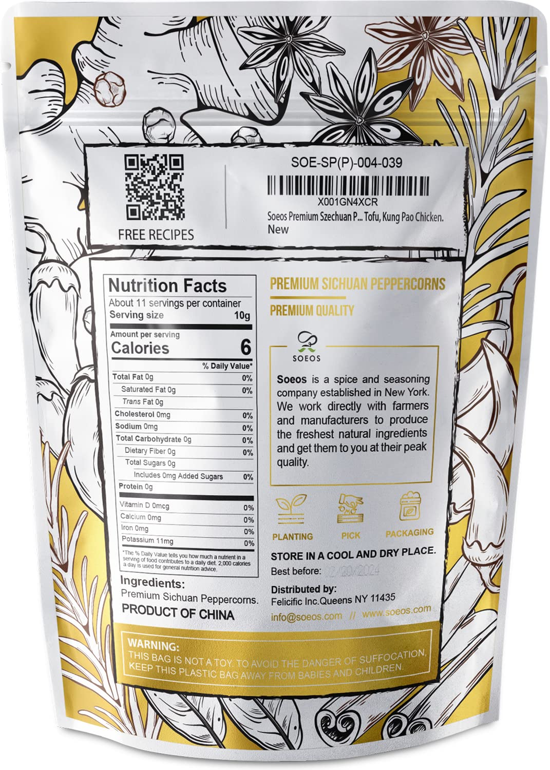 Soeos Szechuan Peppercorns, Premium Authentic Sichuan Peppercorn, Tingle and Numbing Effect, Less Seeds, Strong Flavor, Essential for Kung Pao Chicken, Mapo Tofu, 4 oz (113g)