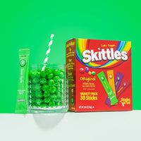 Skittles Singles To Go Variety Pack, Powdered Drink Mix, Zero Sugar, Low Calorie, Includes 4 Flavors: Green Apple, Strawberry, Grape, Orange, 1 Box (30 Single Servings)
