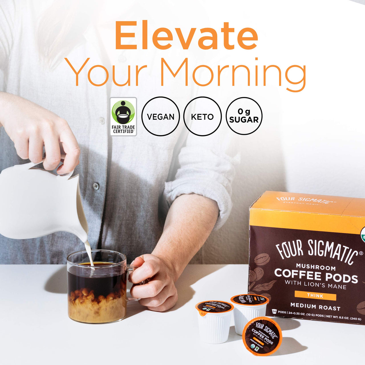 Mushroom Coffee K-Cups by Four Sigmatic | Organic and Fair Trade Dark Roast Coffee with Lions Mane, Chaga & Mushroom Powder | Focus & Immune Support | Vegan & Keto | Sustainable Pods | 24 Count