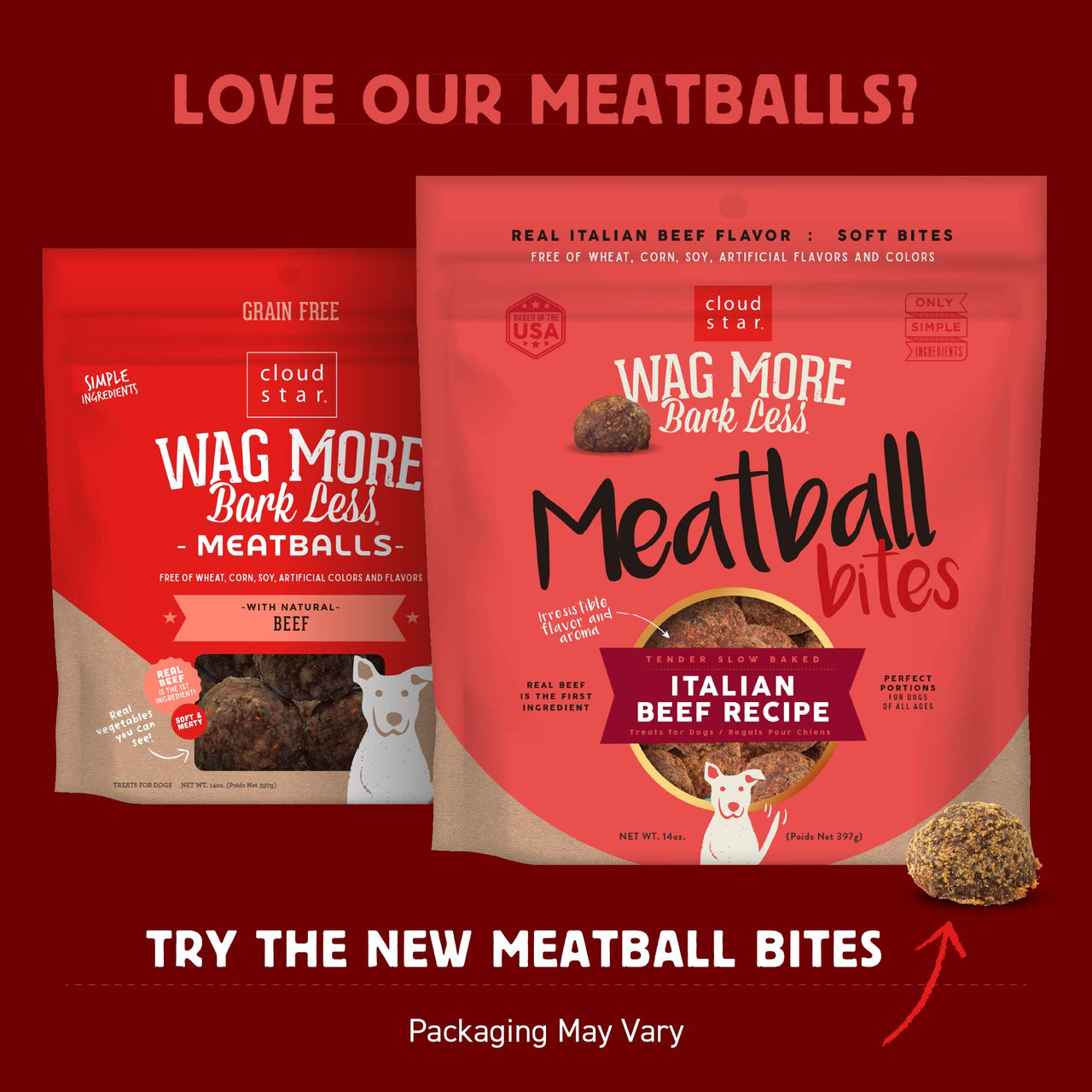 Cloudstar Wag More Meatballs Beef 14 Ounce