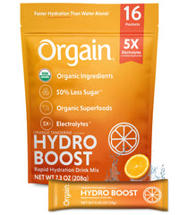 Organic Rapid Hydration Packets by Orgain, Orange Tangerine Hydro Boost - With Electrolytes & Superfoods, Less Sugar, Gluten Free, Vegan, No Soy Ingredients or Artificial Flavors, Non-GMO (Pack of 16)