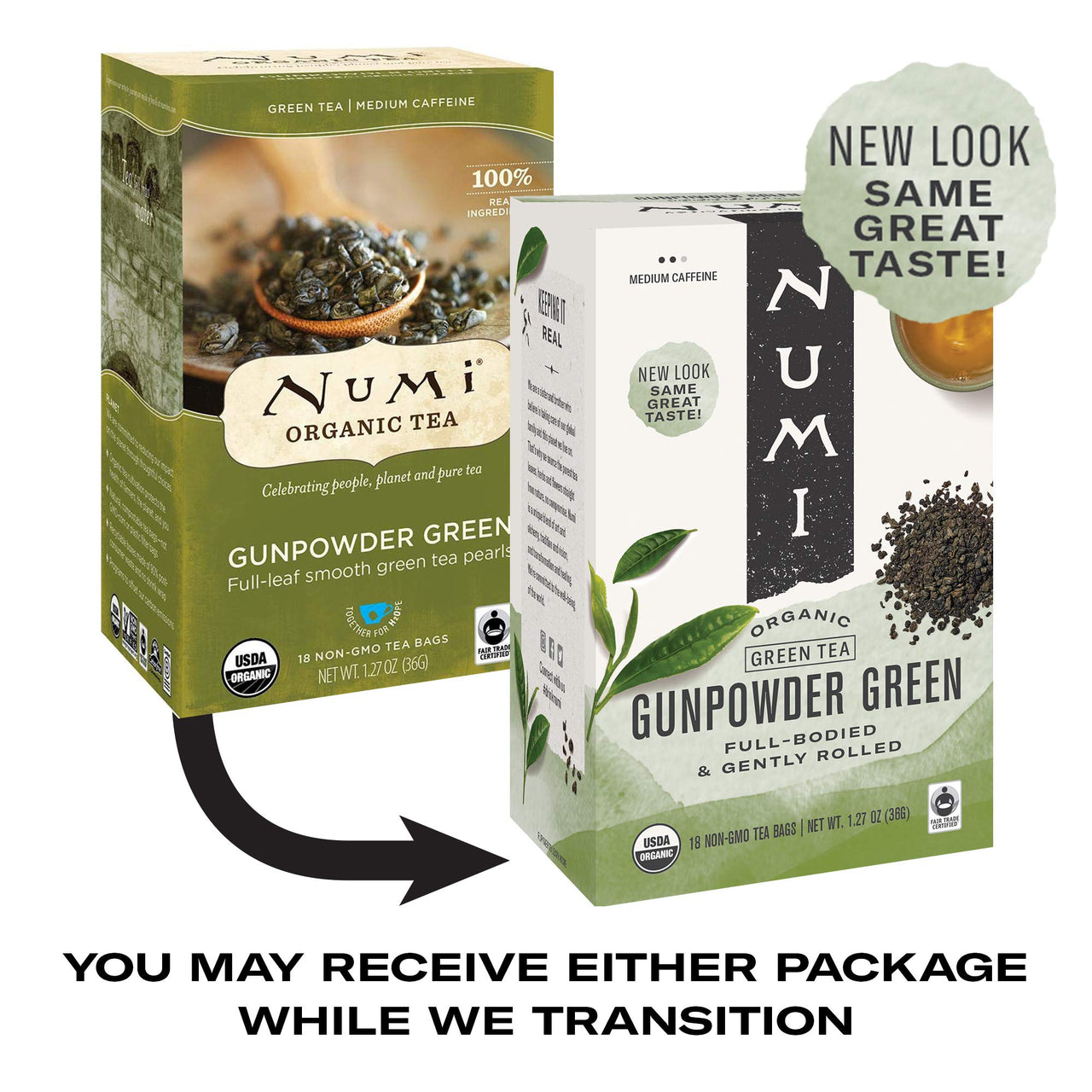 Numi Organic Tea Gunpowder Green, 18 Count (Pack of 3) (Packaging May Vary)