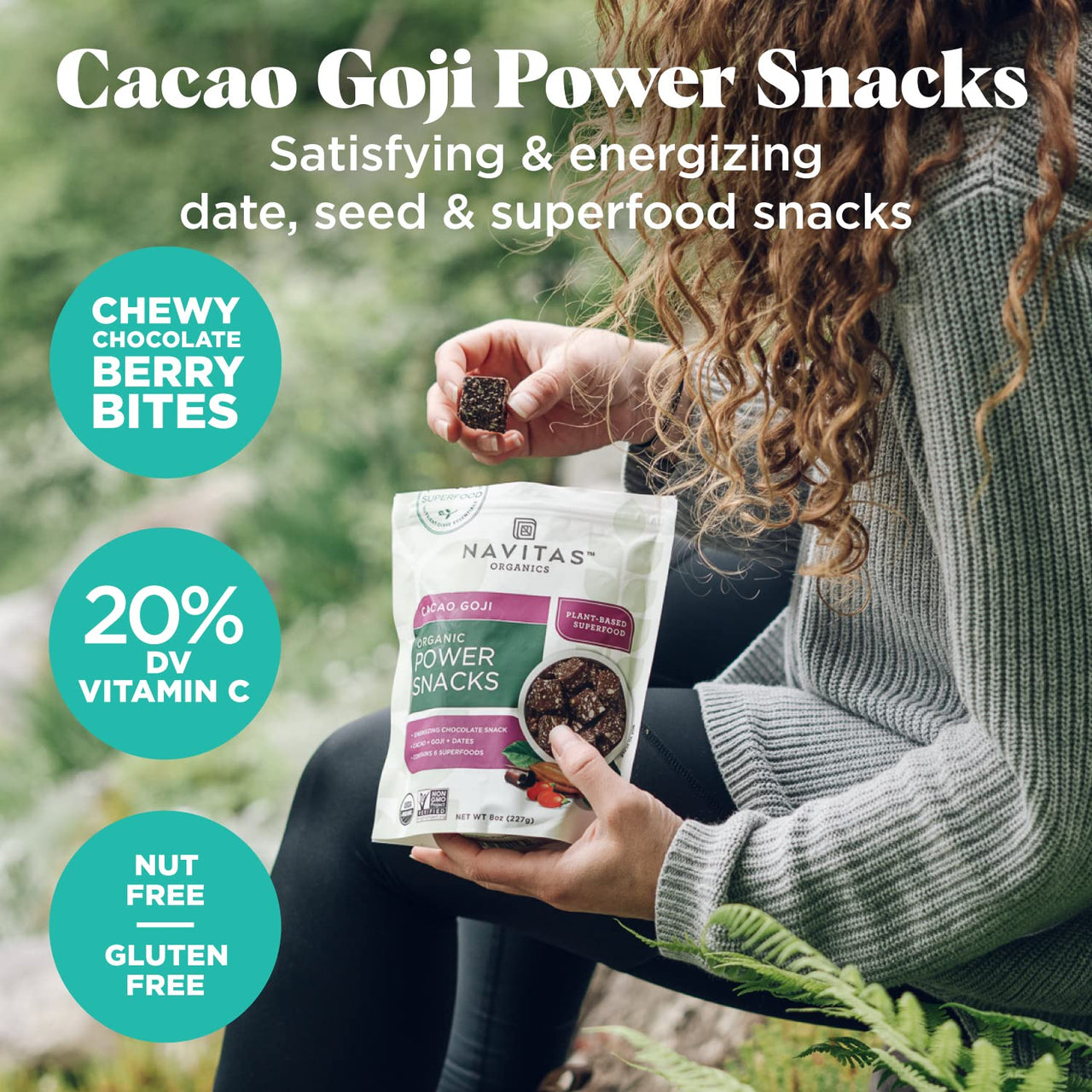 Navitas Organics Superfood Power Snacks, Cacao Goji, 8 oz. Bag, 11 Servings  Organic, Non-GMO, Gluten-Free