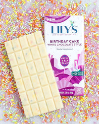 Birthday Cake White Chocolate Style Bar By Lily's  Sweets | Made with Stevia, No Added Sugar, Low-Carb, Keto Friendly | Gluten-Free & Non-GMO Ingredients | 2.8 Ounce, 4 Pack
