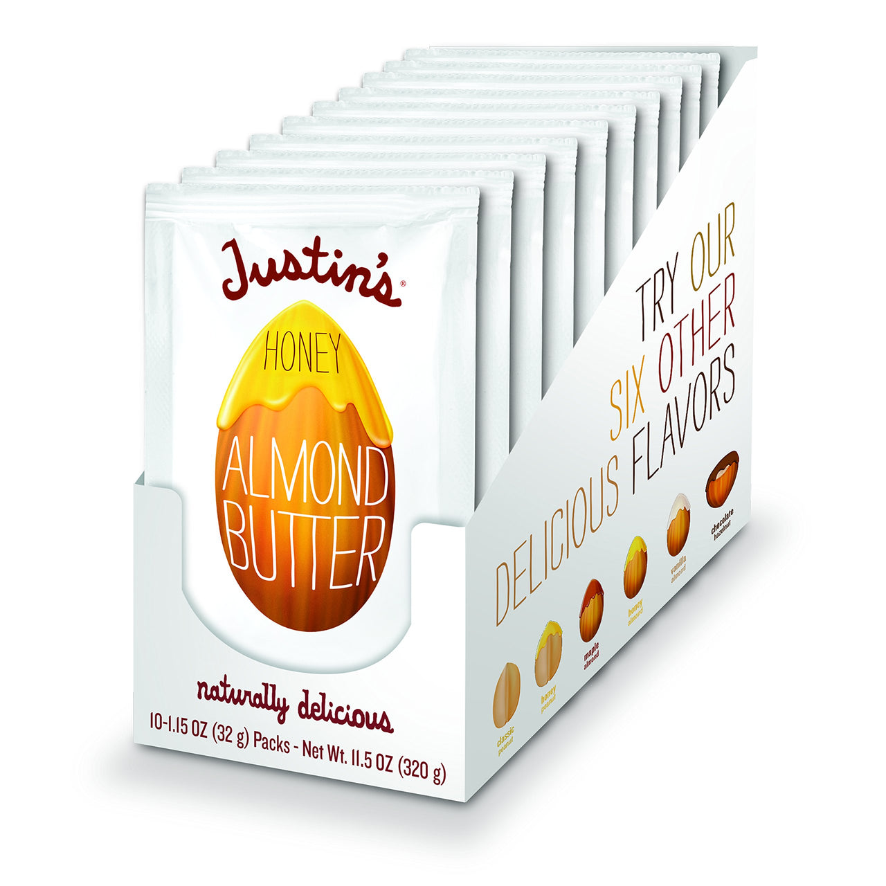 Justin's  Honey Almond Butter Squeeze Packs, Gluten-free, Non-GMO, Sustainably Sourced, 1.15 Ounce (10 Pack)