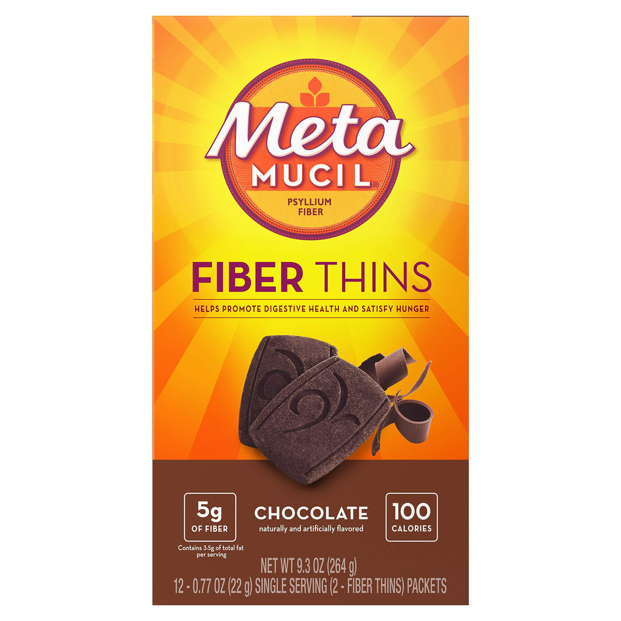 Metamucil Fiber Chewable Thins, Psyllium Husk Fiber Supplement, Chocolate, 12 Ct