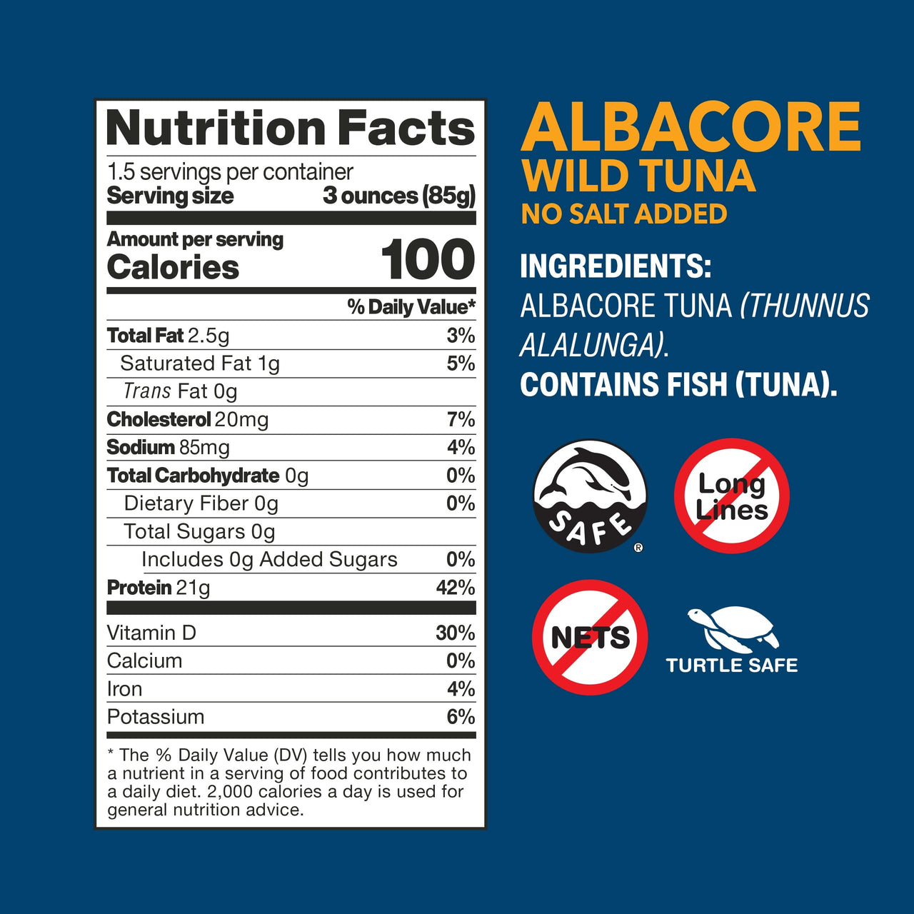 Wild Planet Wild Albacore Tuna, No Salt Added, Canned Tuna, Sustainably Caught, Non-GMO, Kosher, Gluten Free, Keto and Paleo 5 Ounce, Single Unit/Can