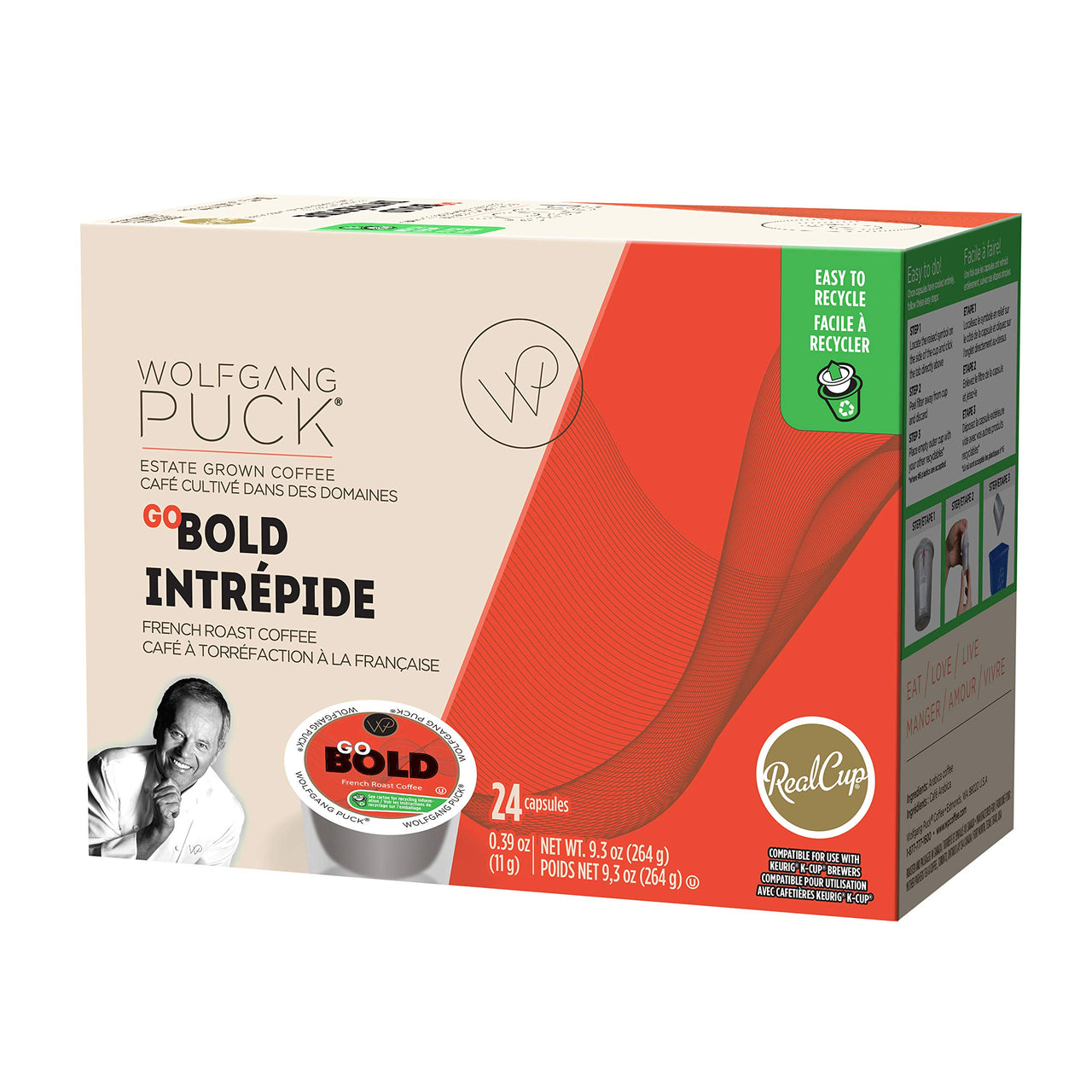 Wolfgang Puck Coffee Single Serve Capsules, French Roast, Compatible with Keurig K-Cup Brewers, Go Bold, 24 Count