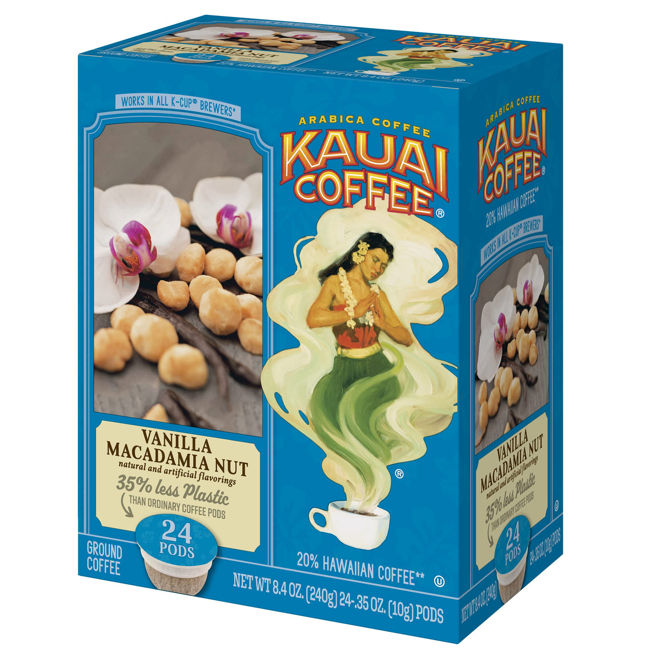 Kauai Coffee Single Serve Pods, Vanilla Macadamia Nut Flavor - Arabica Coffee from Hawaii's  Largest Coffee Grower, Compatible with Keurig K-Cup Brewers - 24 Count