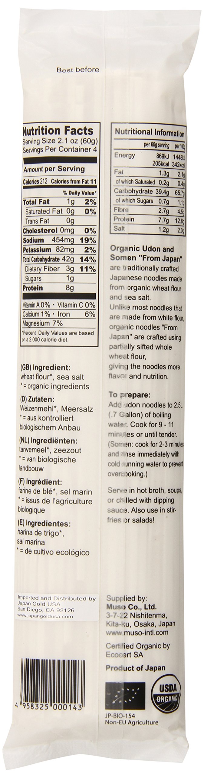 Muso From Japan Organic Japanese Noodles, Udon, 8.8 Ounce