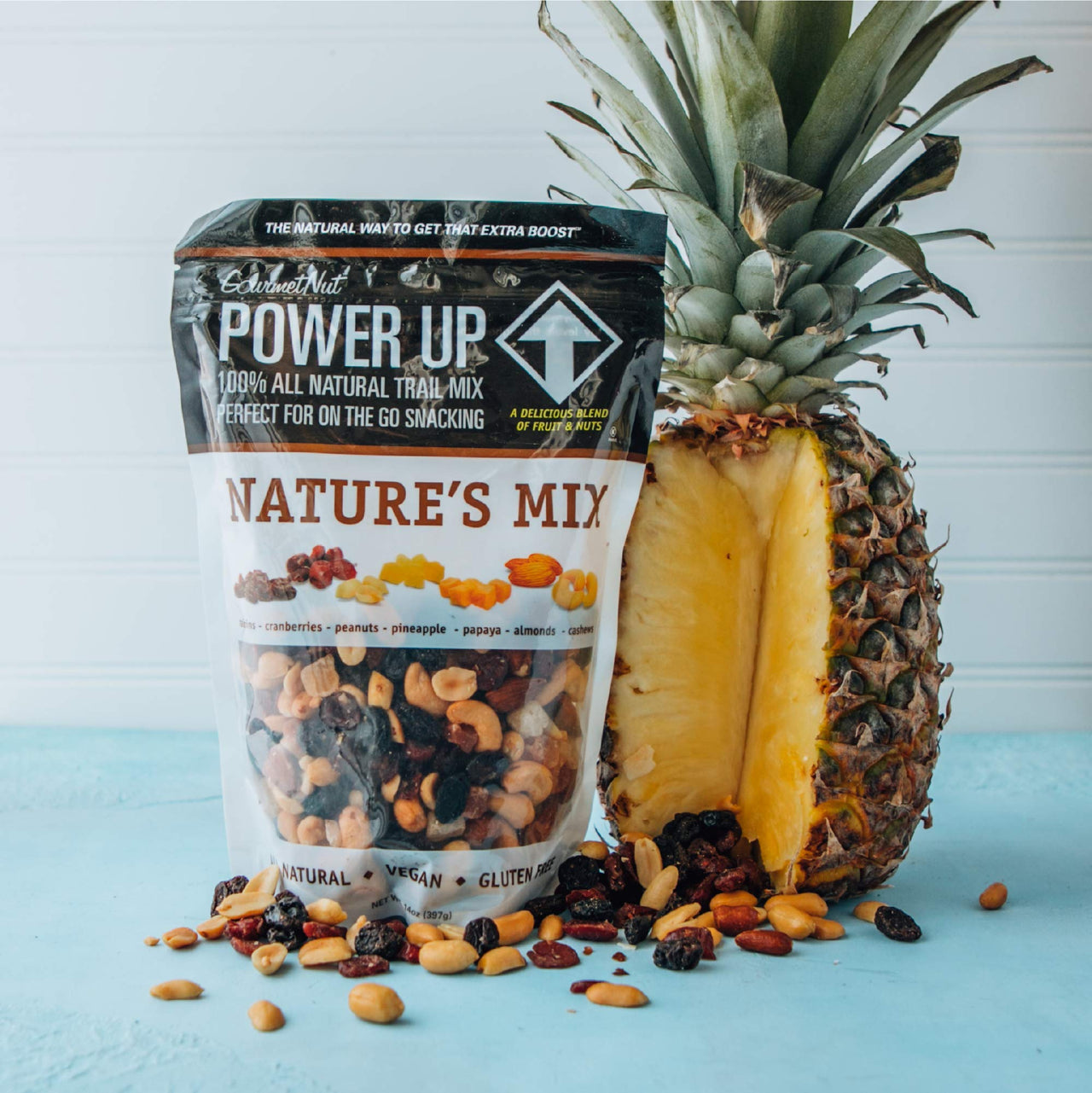 Power Up Trail Mix, Nature's  Mix Trail Mix, Non-GMO, Vegan, Gluten Free, No Artificial Ingredients, Brown, 14 Oz