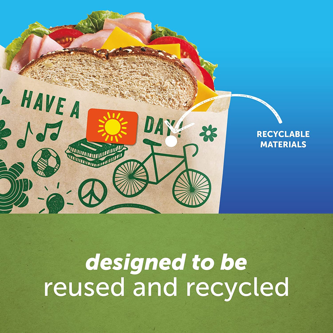 Ziploc Paper Sandwich & Snack Bags, Recyclable & Sealable with Fun Designs, 50 Count