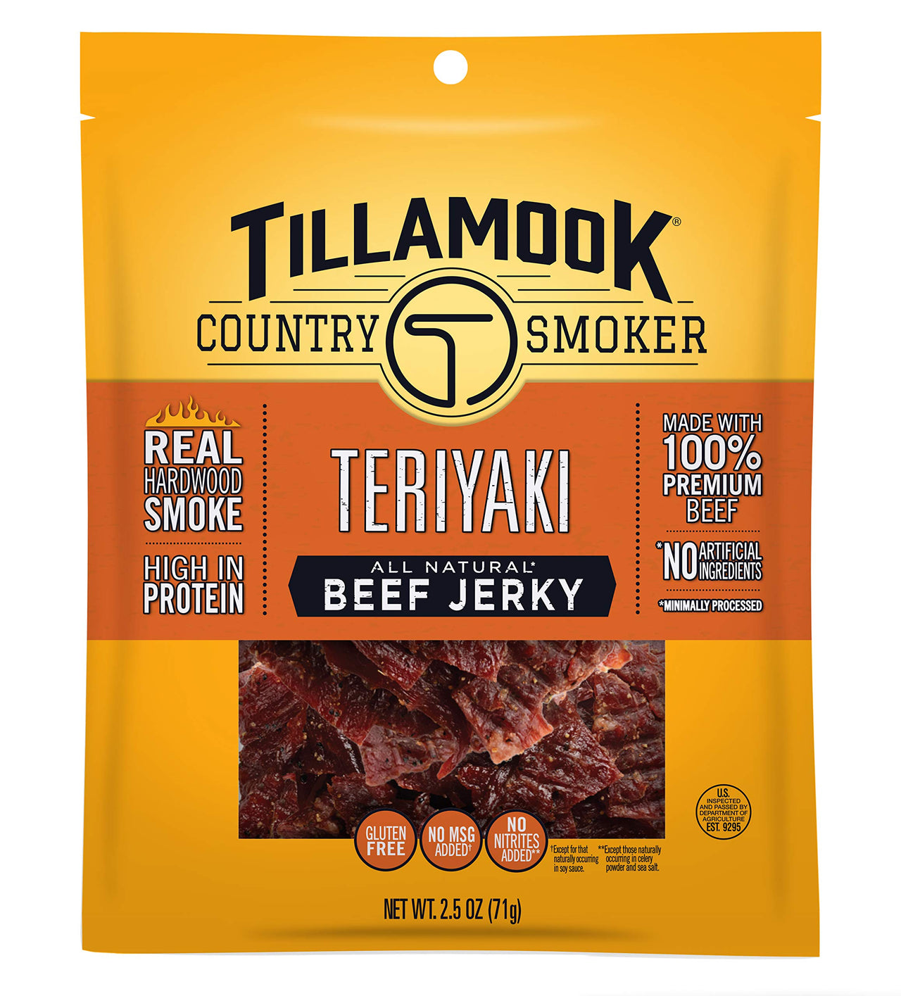 Tillamook Country Smoker Real Hardwood Smoked Beef Jerky, Teriyaki, 2.5 Ounce