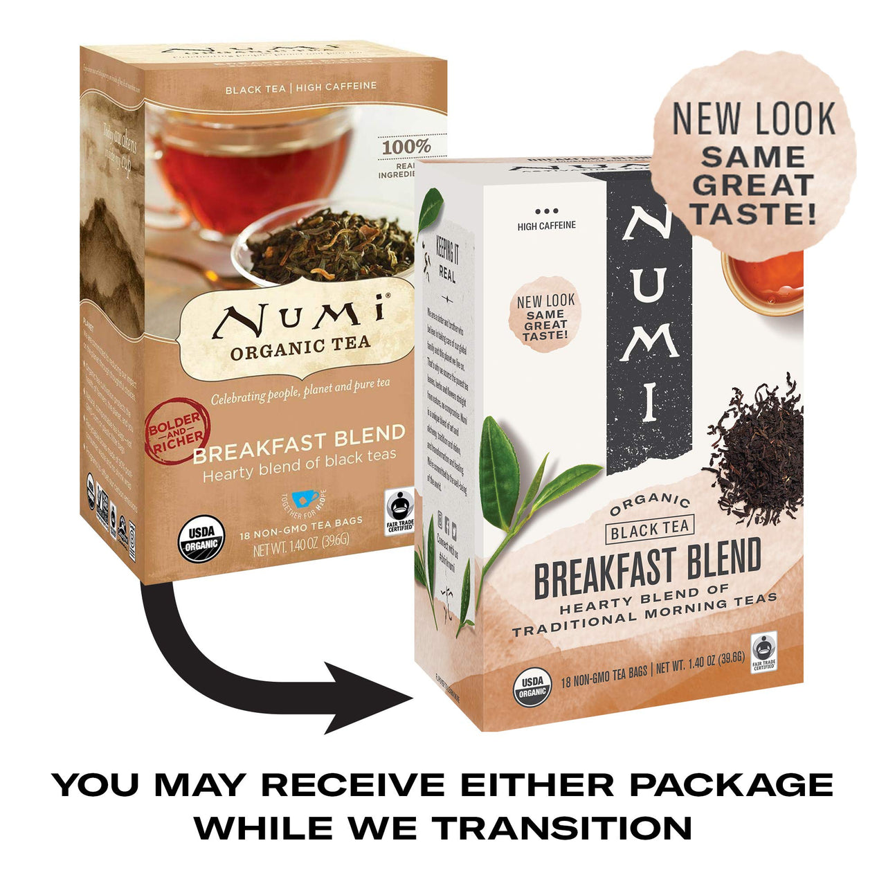 Numi Organic Black Tea, Breakfast Blend, 18 Count (Pack of 3) - Packaging May Vary