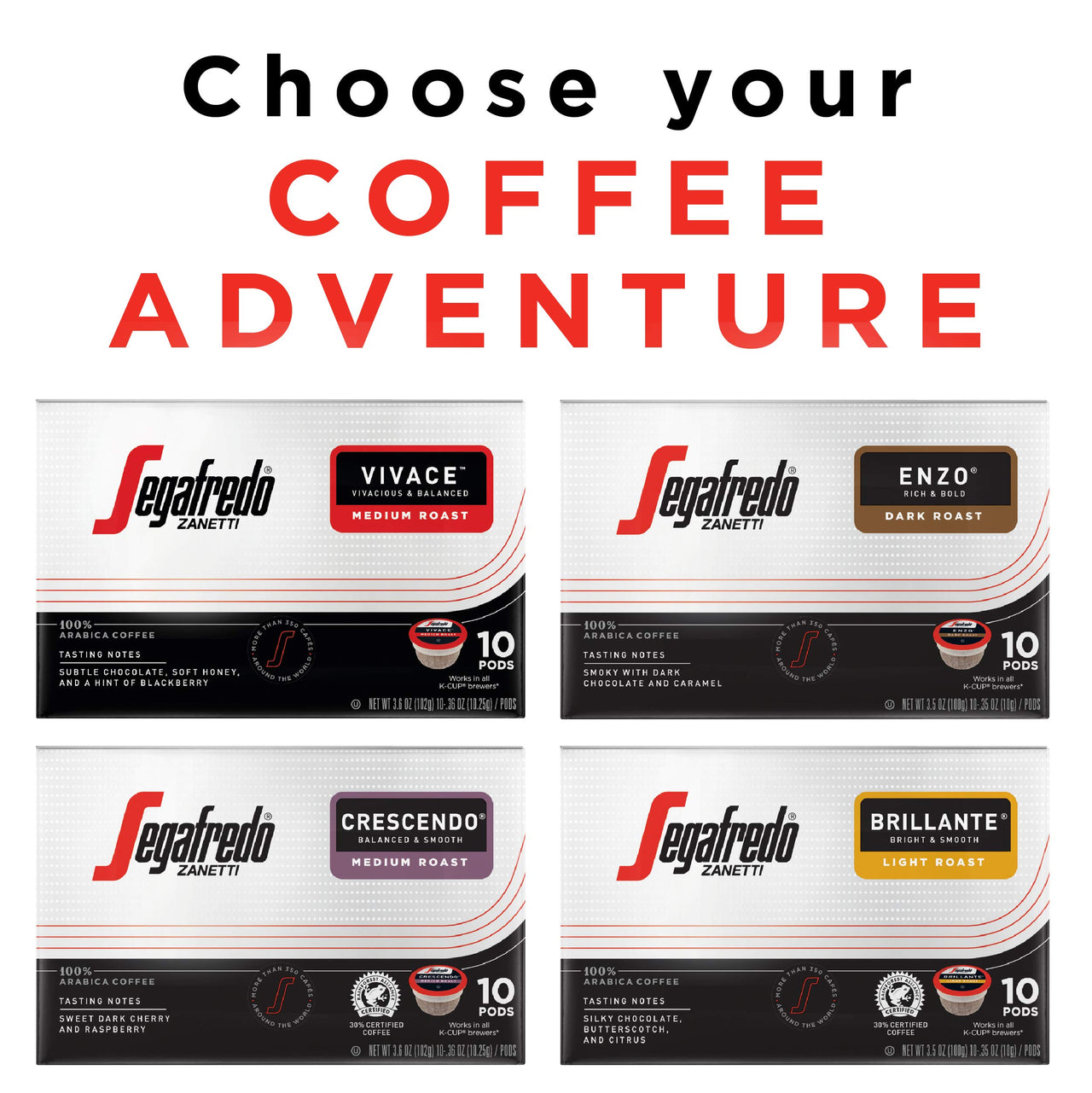 Segafredo Zanetti Single Serve Coffee Pods, Easy to Brew, Arabica Coffee, Works with All K-Cup Brewers, Variety Pack, 40 Count