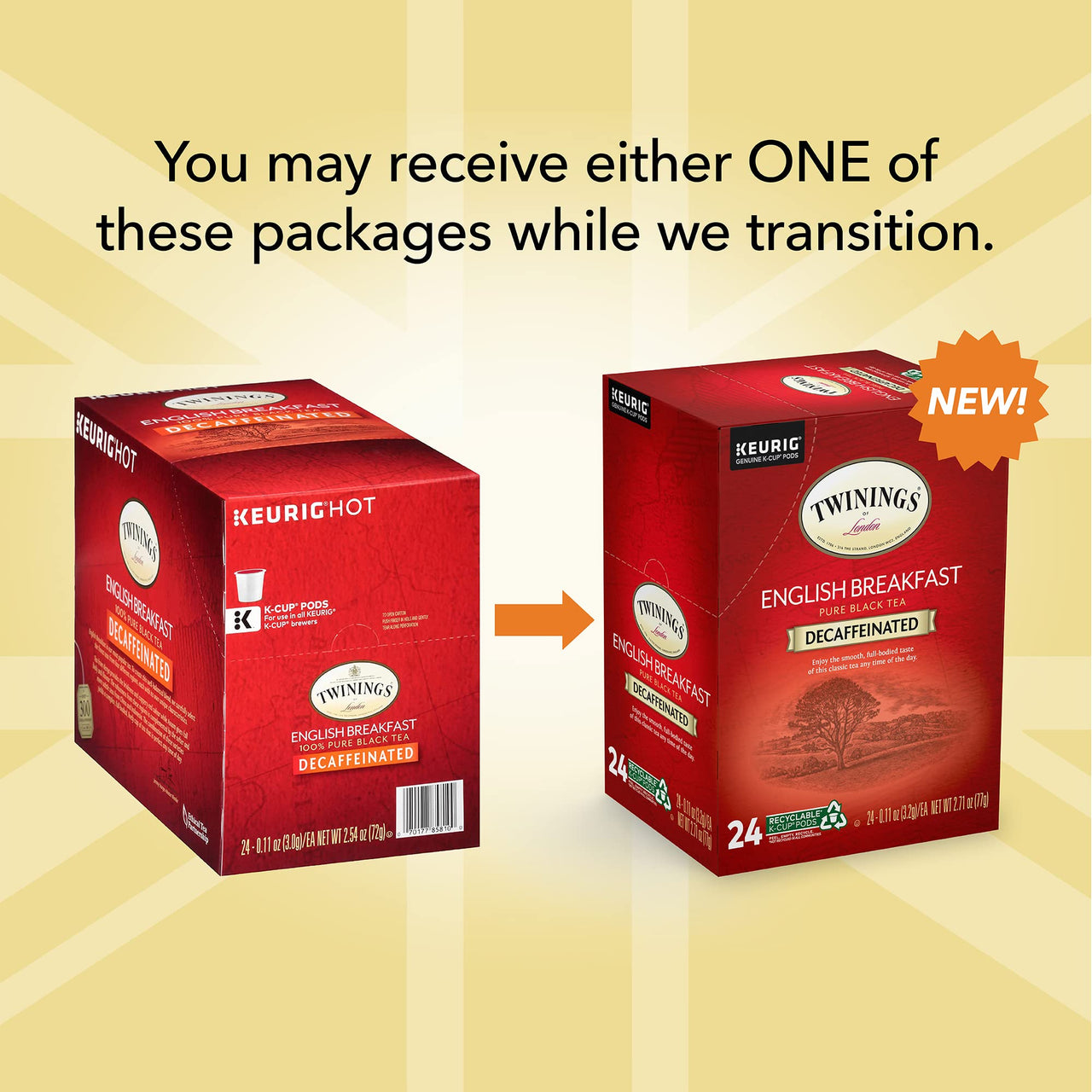 Twinings Decaf English Breakfast Tea K-Cup Pods for Keurig, Naturally Decaffeinated Black Tea, Smooth, Flavourful, Robust, 24 Count (Pack of 1)