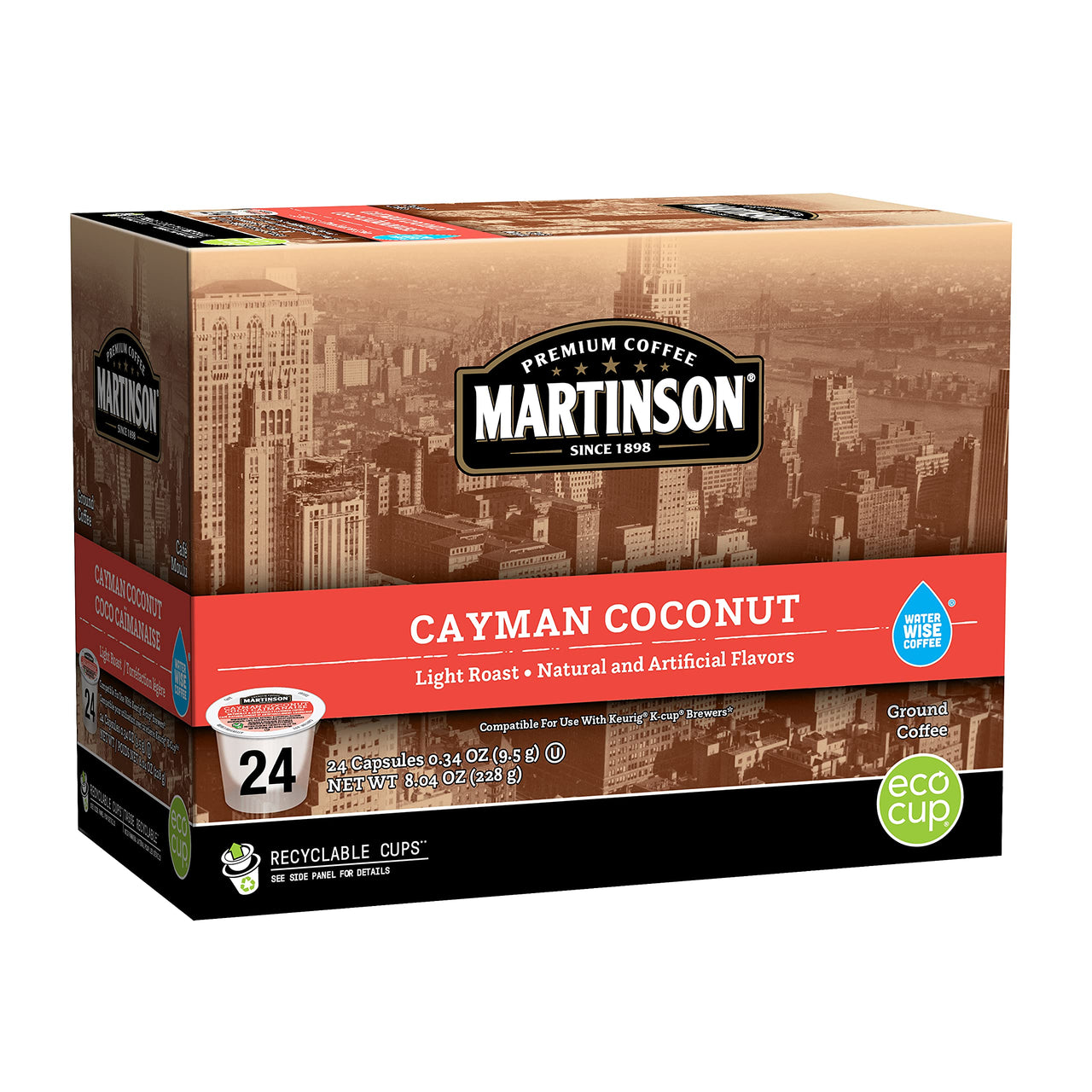 Martinson Single Serve Coffee Capsules, Cayman Coconut, Compatible with Keurig K-Cup Brewers, 24 Count