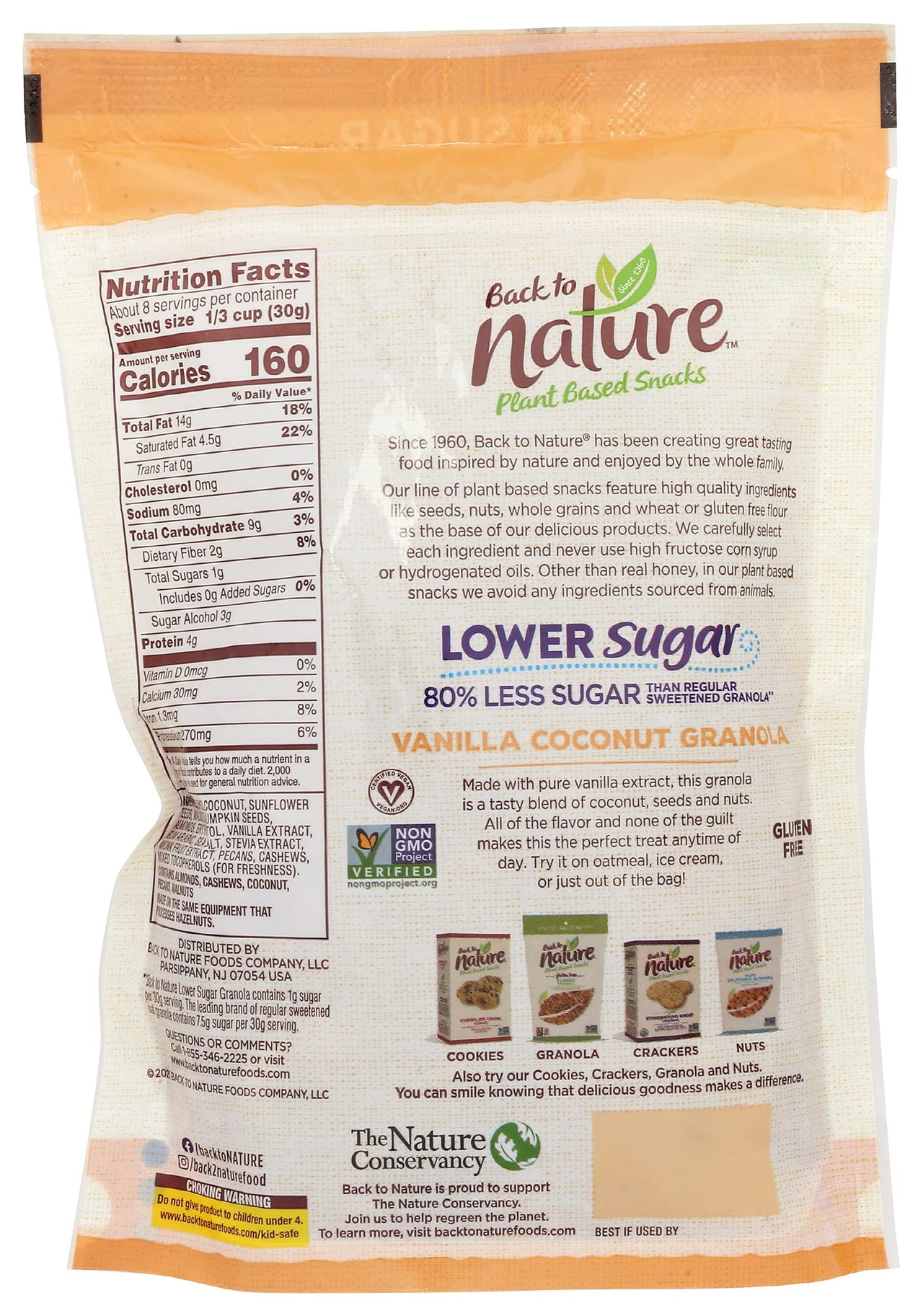 Back To Nature Lower Sugar Granola, Non-Gmo Vanilla Coconut, 8 Ounce