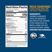 Wild Planet, Wild Sardines In Extra Virgin Olive Oil with Lemon, Lightly Smoked, Tinned Fish, Sustainably Caught, Non-GMO, Kosher, Gluten Free, Keto and Paleo, 4.4 Ounce Single Unit