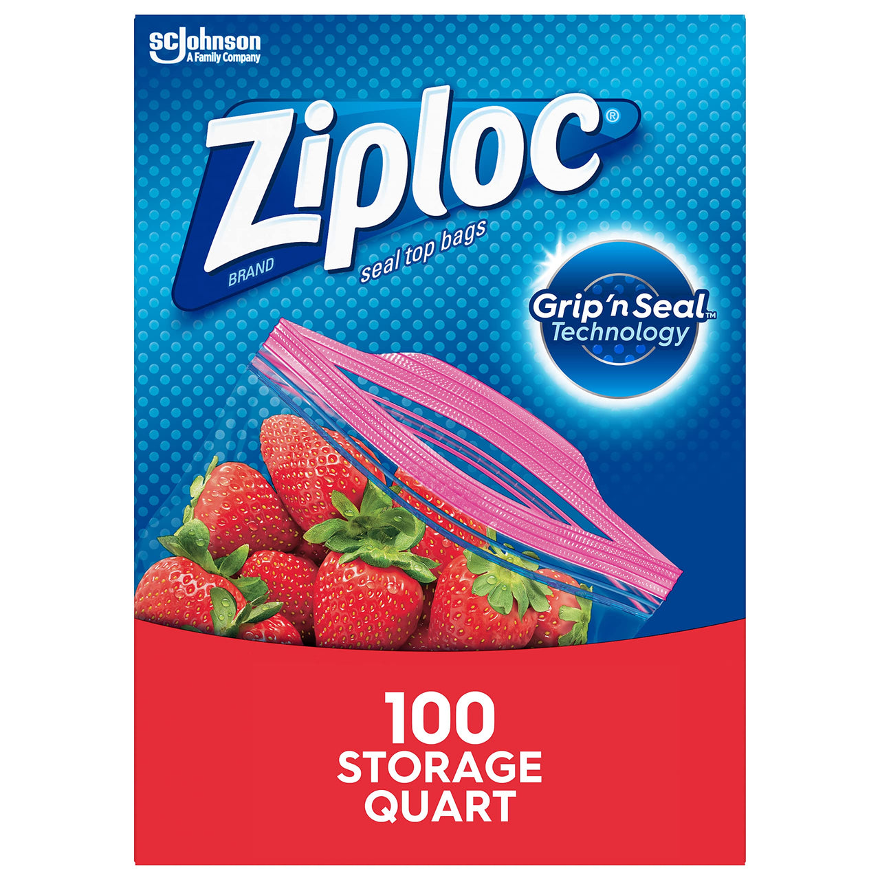 Ziploc Quart Food Storage Bags, Grip 'n Seal Technology for Easier Grip, Open, and Close, 100 Count