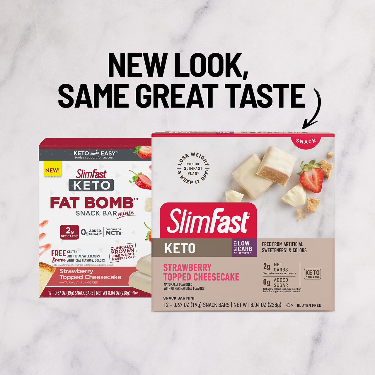 SlimFast Low Carb Snacks, Keto Friendly for Weight Loss with 0g Added Sugar, Strawberry Topped Cheesecake Snack Bar Minis, 12 Count Box (Packaging May Vary)