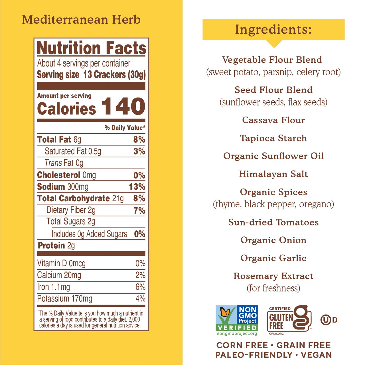 Simple Mills Veggie Flour Pita Crackers, Mediterranean Herb - Gluten Free, Vegan, Healthy Snacks, Paleo Friendly, 4.25 Ounce (Pack of 1)