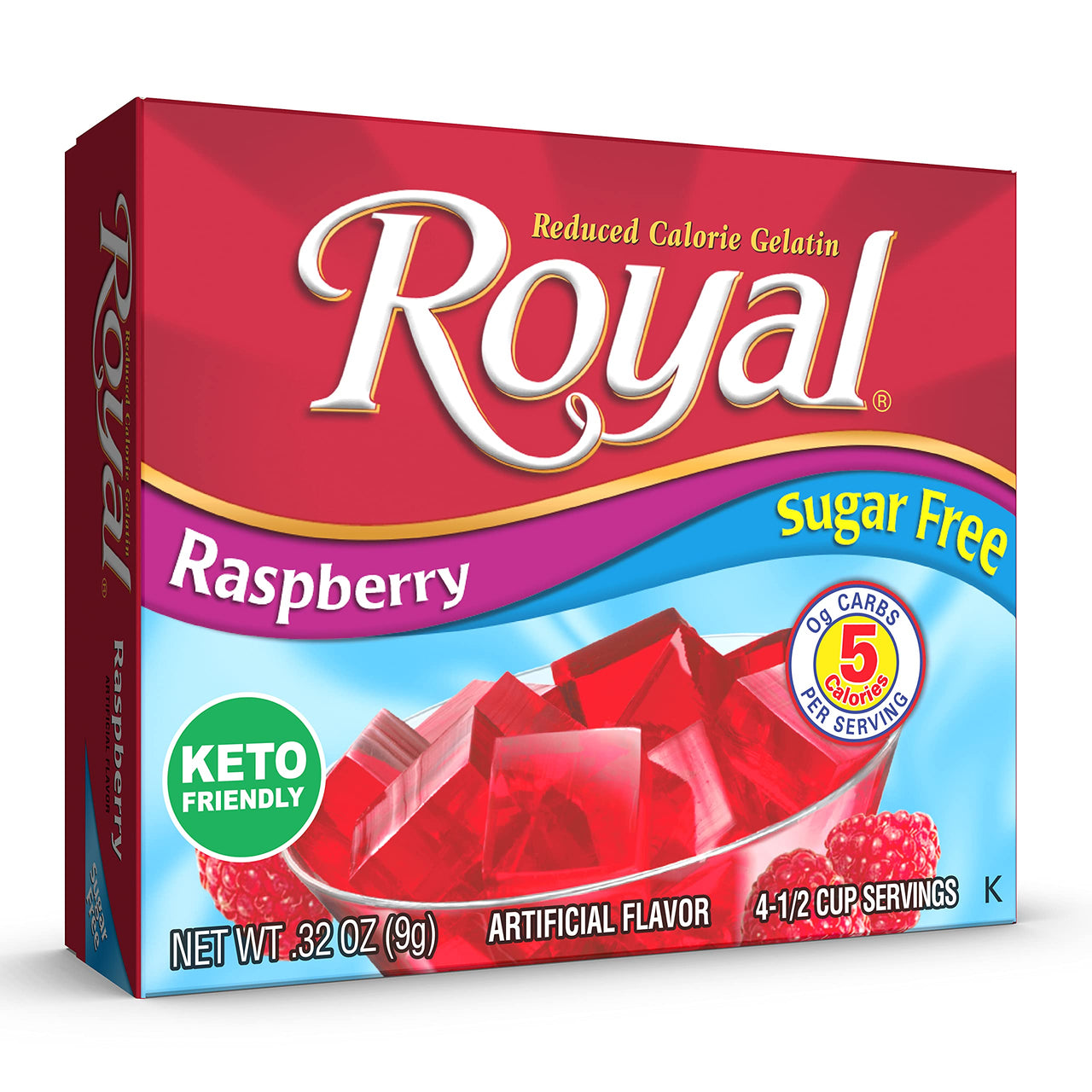 Royal Raspberry Gelatin Dessert Mix , Sugar Free, 0.32-Ounce Box (Pack of 12)