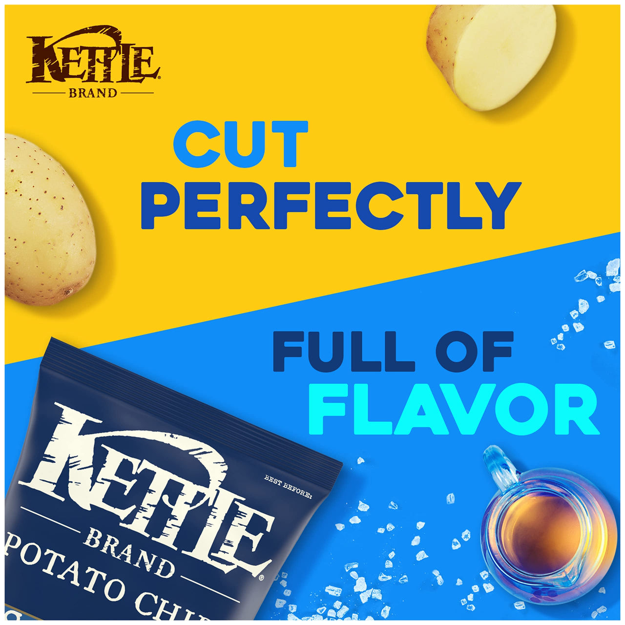 Kettle Brand Sea Salt and Vinegar Kettle Potato Chips, Gluten-Free, Non-GMO, 7.5 oz Bag