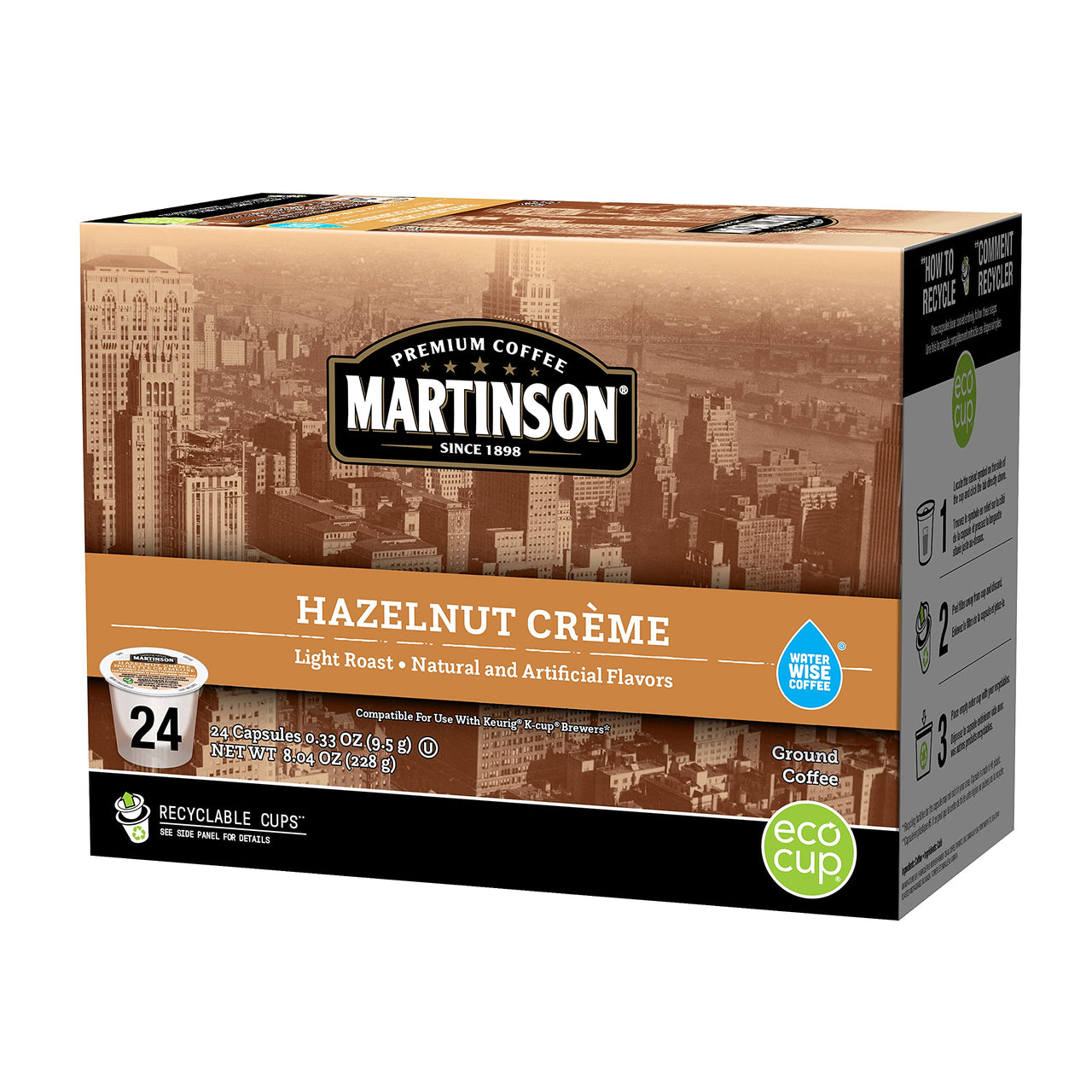 Martinson Hazelnut Crme Flavored Coffee, Light Roast, Keurig K-Cup Brewer Compatible Pods, 24 Count (Pack of 1)