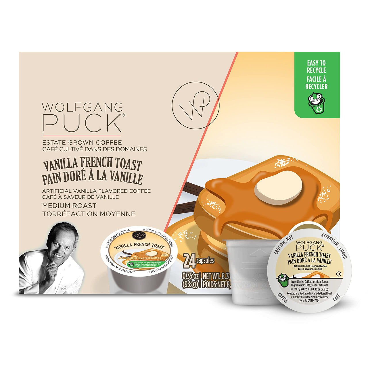 Wolfgang Puck Coffee Single Serve Capsules, Medium Roast, Compatible with Keurig K-Cup Brewers, Vanilla French Toast 24 Count
