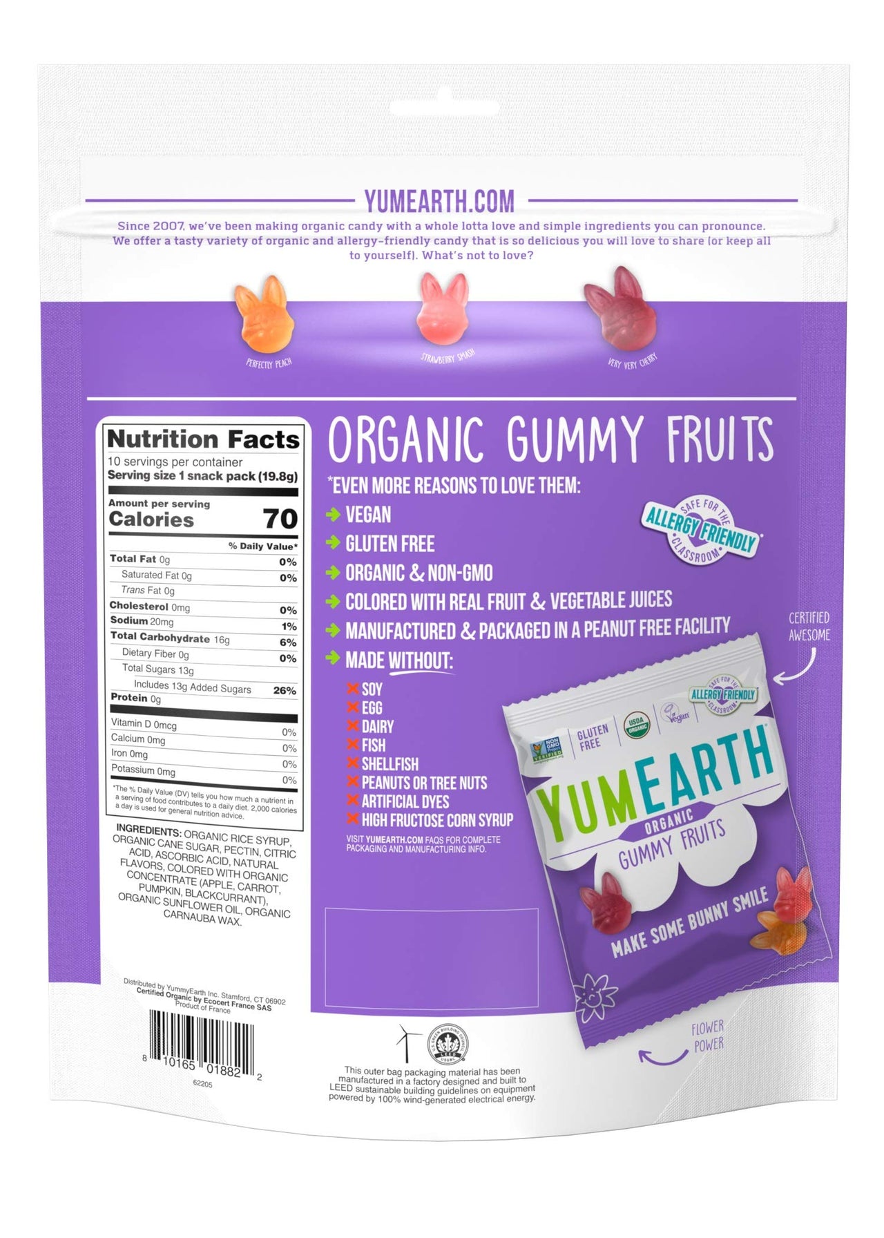 YumEarth Spring Fruit Gummy Snack Packs, 10 Count - Allergy Friendly, Non GMO, Gluten Free, Vegan