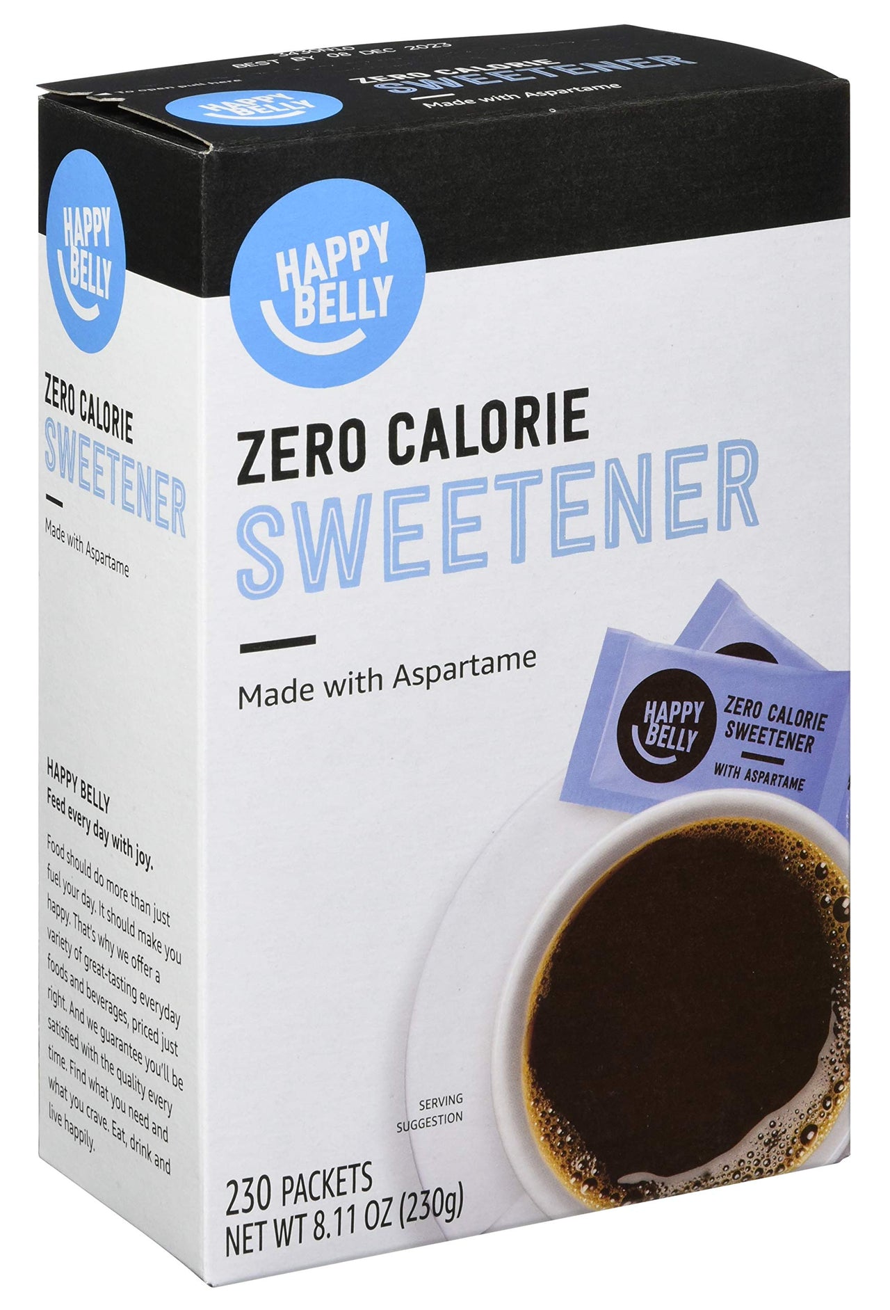 Happy Belly Zero Calorie Blue Aspartame Sweetener, 230 Count (Previously Sugarly Sweet)