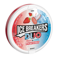 ICE BREAKERS DUO Strawberry Flavored Fruit + Cool, Sugar Free Sugar Free Breath Mints Tins, 1.3 oz (8 Count)
