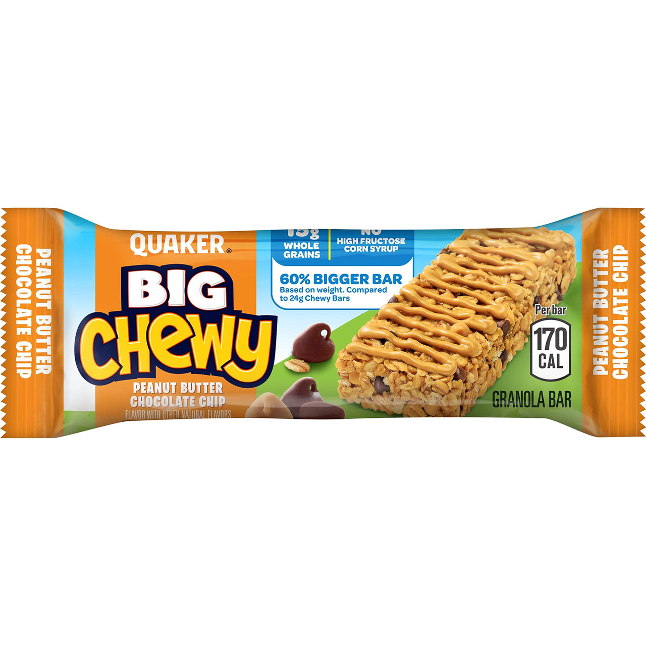 Quaker Big Chewy Chocolate Chip Granola Bar, Peanut Butter, 1.48oz 5 Count, 7.4oz