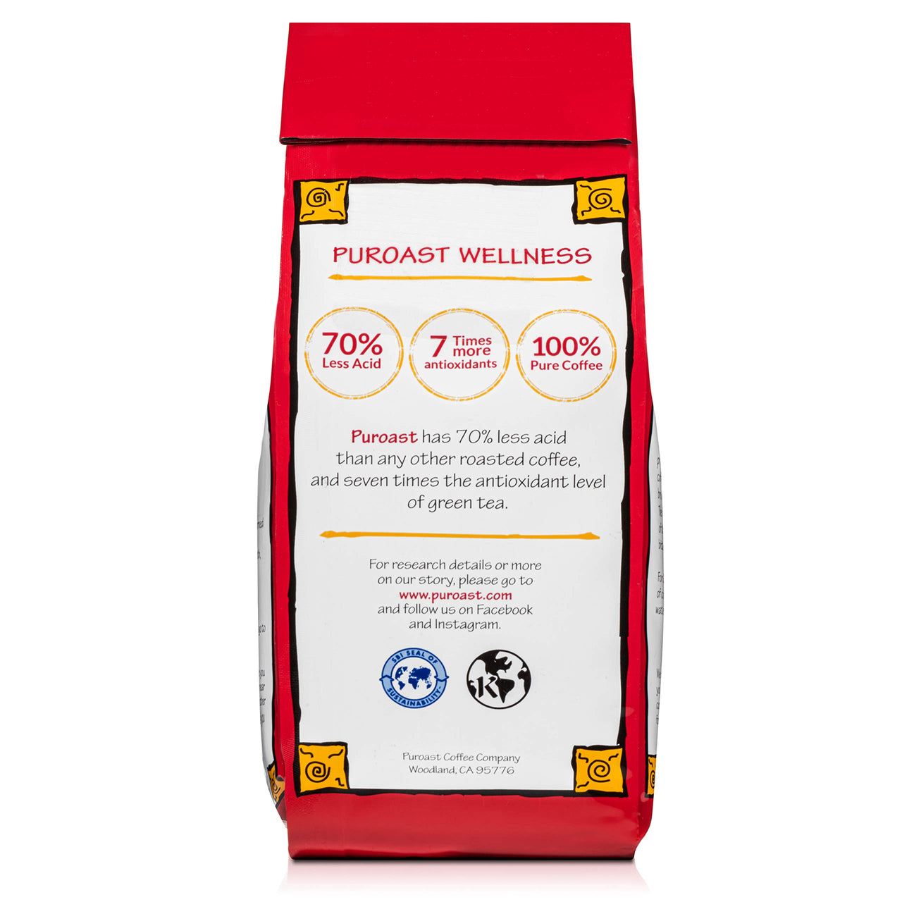 Puroast Low Acid Coffee Ground Premium Bourbon Pecan, Medium Roast, Certified Low Acid Coffee, pH 5.5+, Gut Health, 12 oz., Higher Antioxidant, Smooth for Espresso, Iced Coffee
