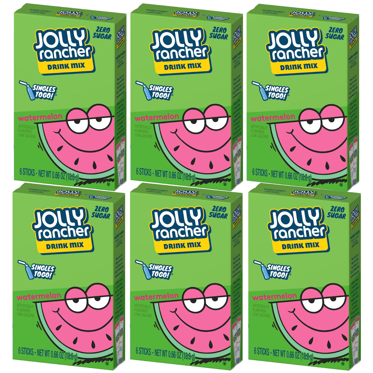 Jolly Rancher Singles-To-Go Sugar Free Drink Mix, Watermelon, 6 CT (Pack of 6)