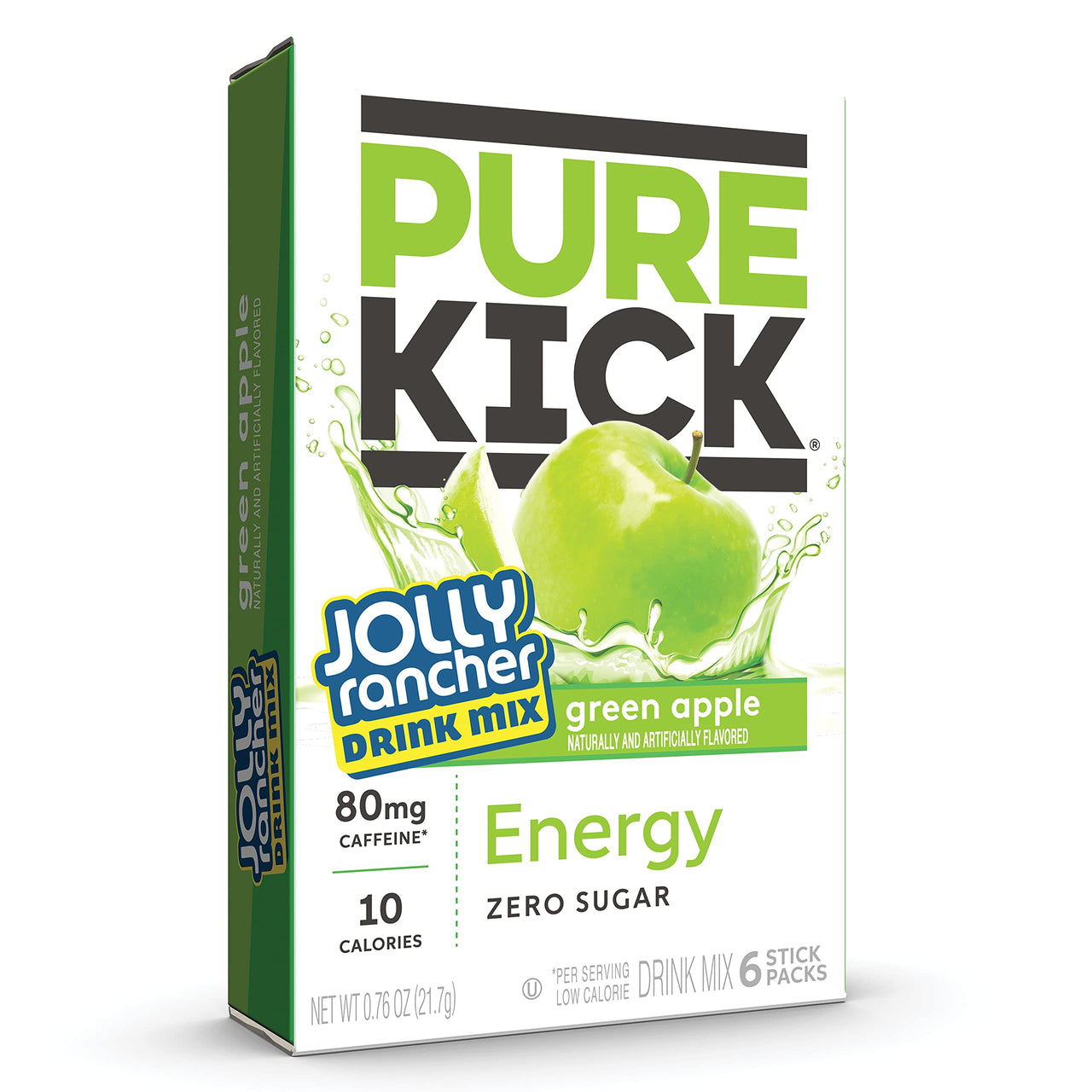 PURE KICK Energy Singles To Go Drink Mix, Jolly Rancher Green Apple, Includes 12 Boxes with 6 Packets in each Box, 72 Total Packets