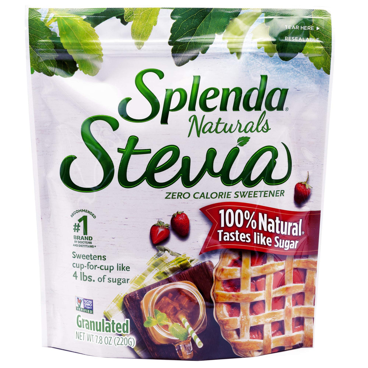SPLENDA Stevia Zero Calorie Sweetener for Baking, Plant Based Sugar Substitute Granulated Powder, 7.8 oz Resealable Pouch