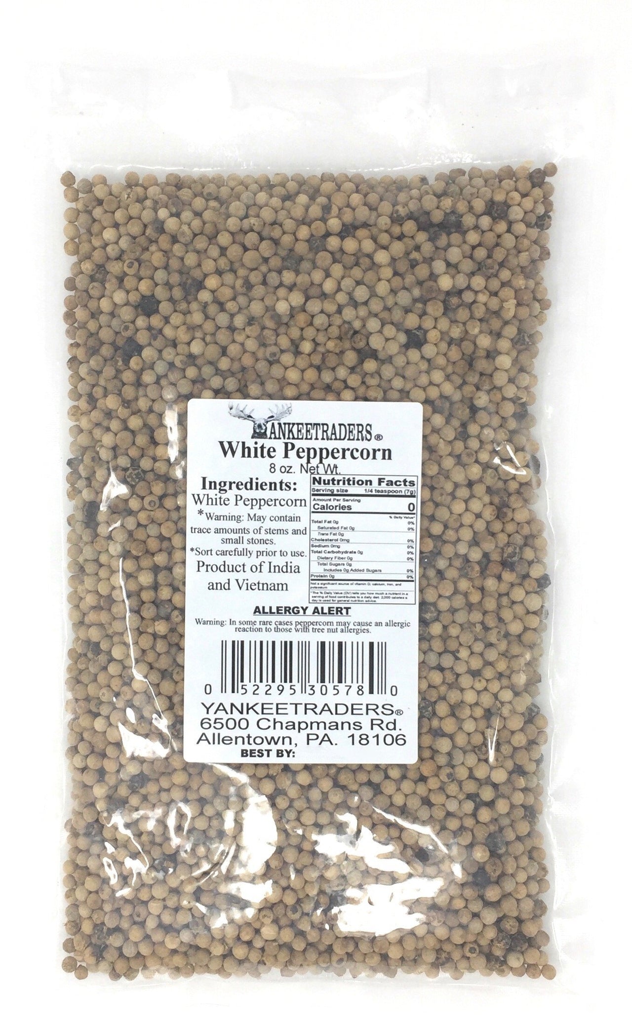 Yankee Traders Brand Peppercorns, Whole White, 8 Ounce