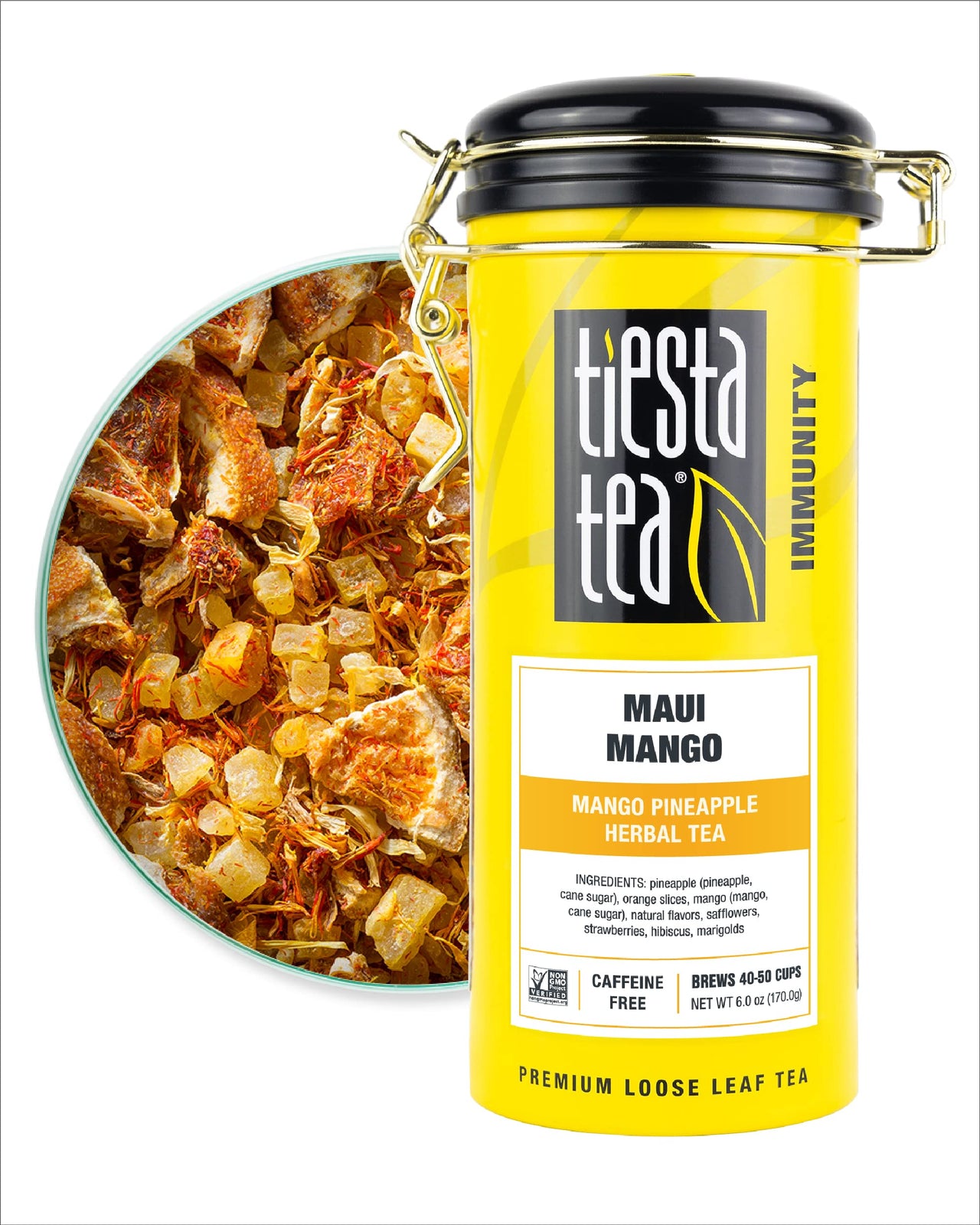 Tiesta Tea - Maui Mango, Loose Leaf Mango Pineapple Herbal Tea, Non-Caffeinated, Hot & Iced Tea, 6 oz Tin - 50 Cups, Natural Flavors, No Artificials, Herbal Tea Loose Leaf Blend