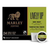 Marley Coffee Lively Up, Fairtrade Certified, Dark Roast Coffee, Keurig K-Cup Brewer Compatible Pods, 24 Count