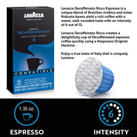 Lavazza Premium Coffee Corp Nespresso OriginalLine Compatible Capsules, Espresso Decaffeinato Ricco, Dark Roast Coffee, 10 Ct (Pack of 2)