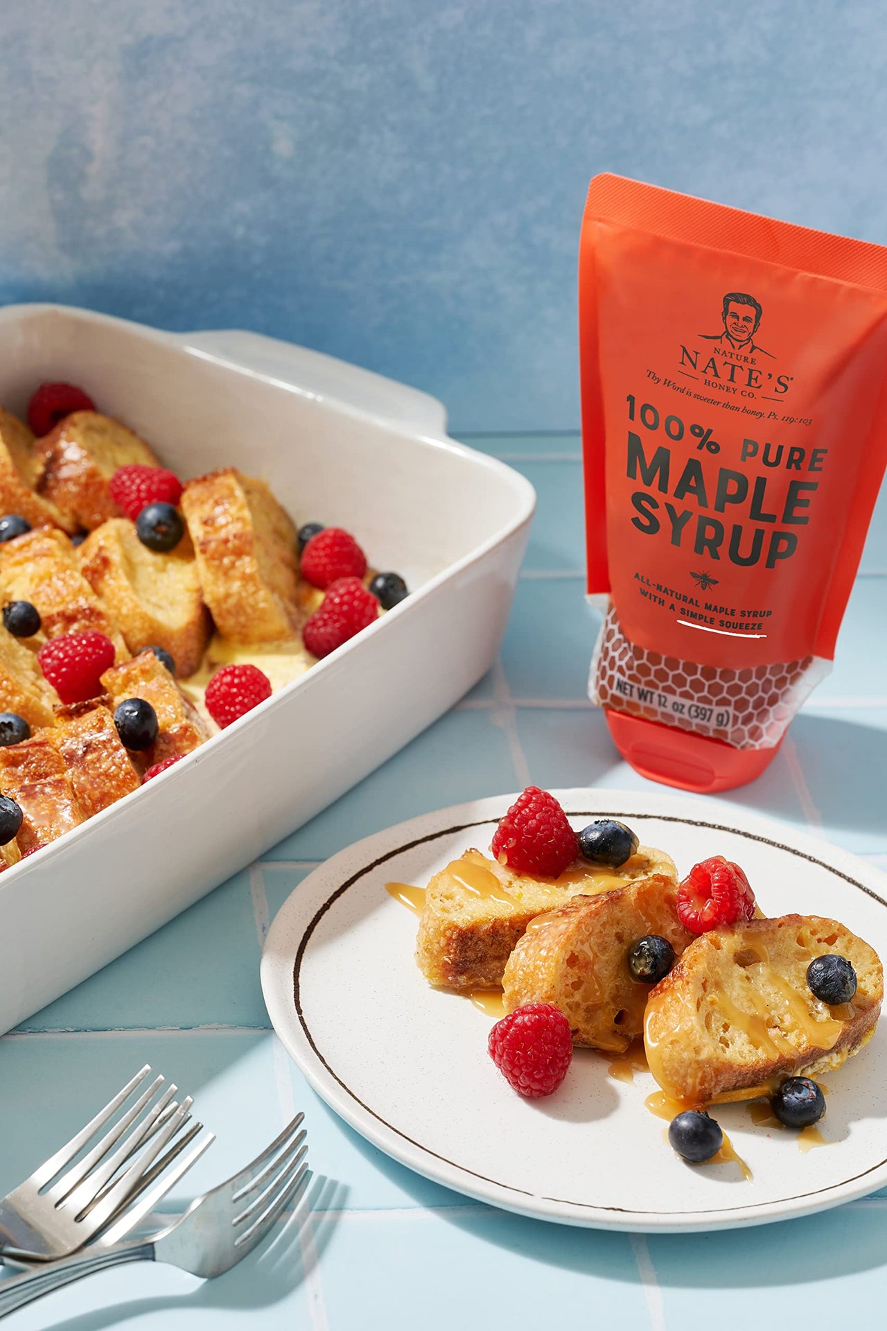 Nate's  100% Pure Maple Syrup - 10.75 oz Sustainable Pouch - 100% Real Maple Syrup with No Additives - All-Natural Topping for Waffles and Pancakes - Non-GMO Maple Syrup