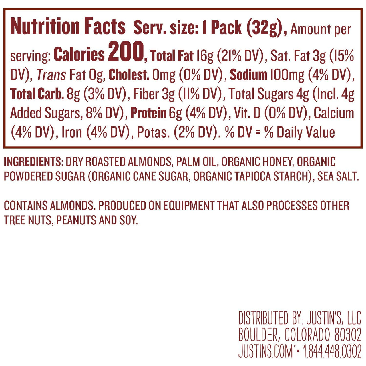 Justin's  Honey Almond Butter Squeeze Packs, Gluten-free, Non-GMO, Sustainably Sourced, 1.15 Ounce (10 Pack)