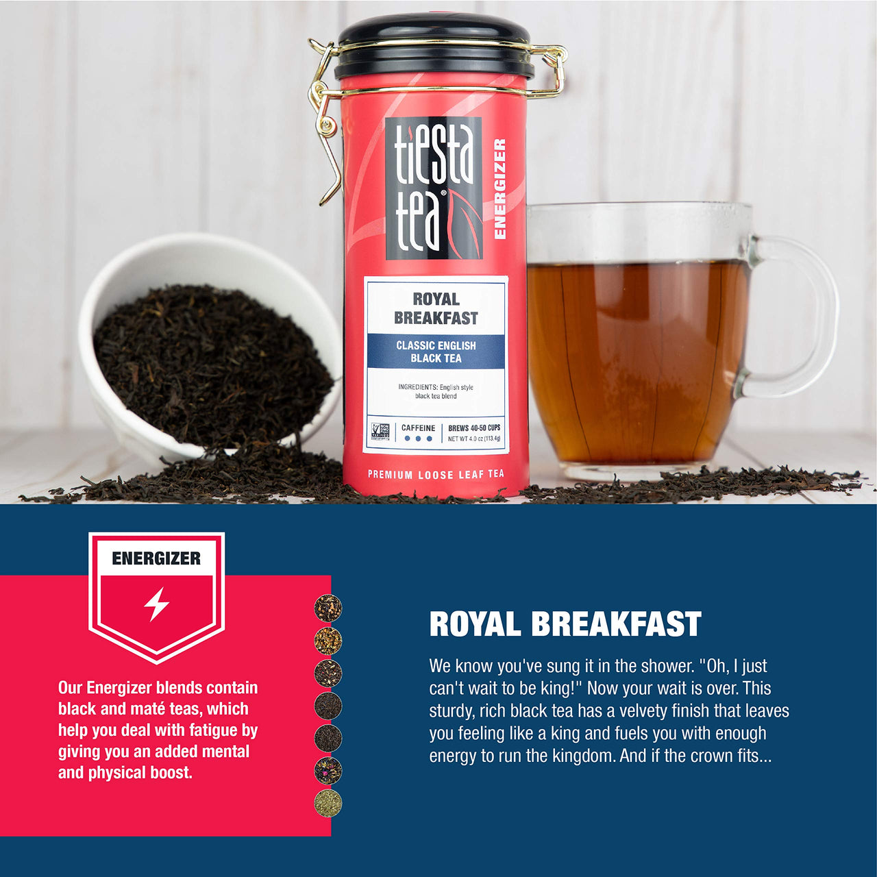 Tiesta Tea - Royal Breakfast, Loose Leaf Classic English Black Tea, High Caffeine, Hot & Iced Tea, 4 oz Tin - 50 Cups, Natural, English Breakfast Tea, Black Tea Loose Leaf