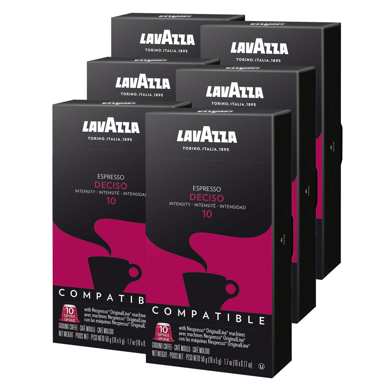 Lavazza Premium Coffee Corp Nespresso OriginalLine Compatible Capsules, Deciso Espresso, Dark Roast Coffee, 10 ct